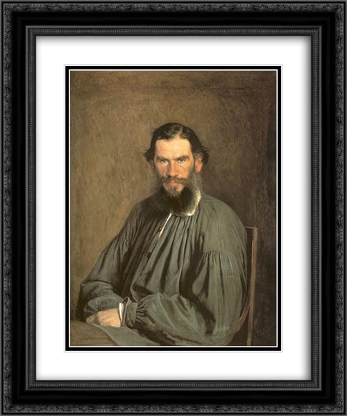 Portrait of the Writer Leo Tolstoy 20x24 Black Ornate Wood Framed Art Print Poster with Double Matting by Kramskoi, Ivan Nikolaevich