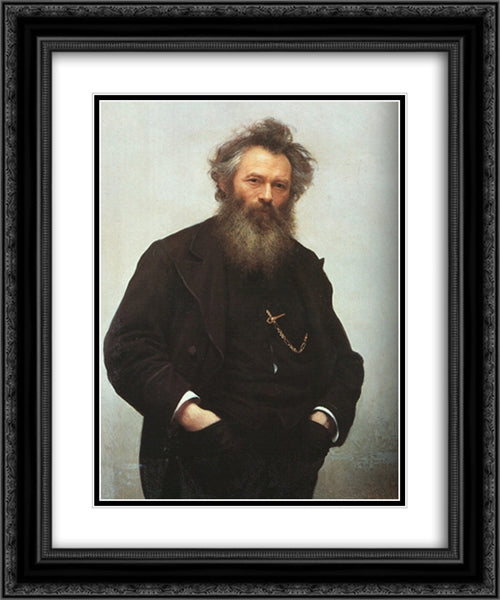 Portrait of Ivan I. Shishkin 20x24 Black Ornate Wood Framed Art Print Poster with Double Matting by Kramskoi, Ivan Nikolaevich