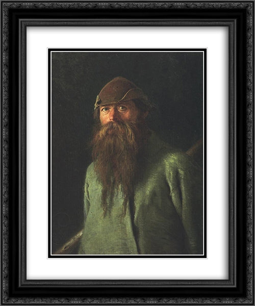 Woodsman 20x24 Black Ornate Wood Framed Art Print Poster with Double Matting by Kramskoi, Ivan Nikolaevich