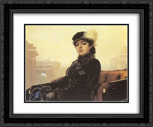 Portrait of a Woman 24x20 Black Ornate Wood Framed Art Print Poster with Double Matting by Kramskoi, Ivan Nikolaevich