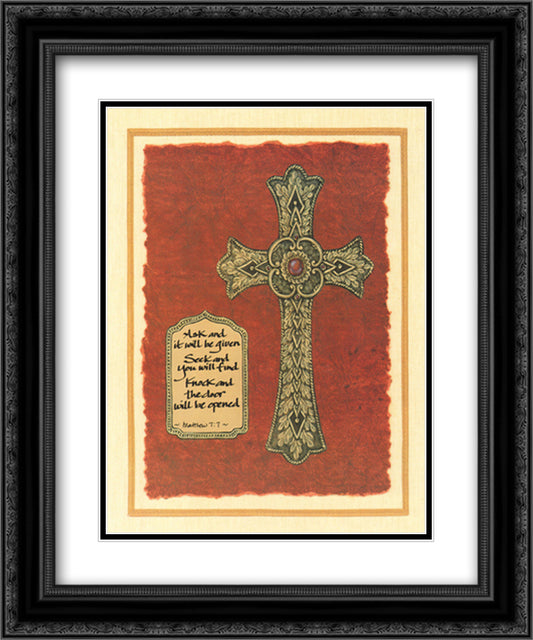 Celtic Cross, Ask & it Will Be Given 15x18 Black Ornate Wood Framed Art Print Poster with Double Matting