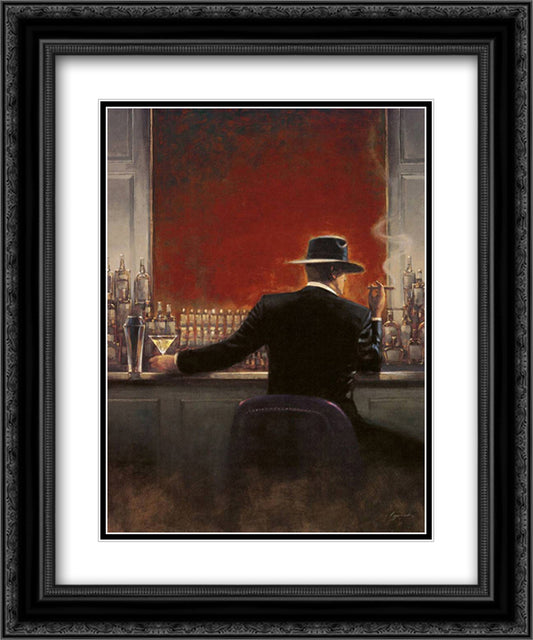 Cigar Bar 11x13 Black Ornate Wood Framed Art Print Poster with Double Matting by Lynch, Brent