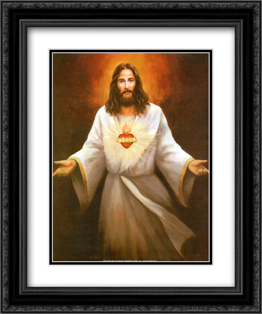 Jesus' Sacred Heart 15x18 Black Ornate Wood Framed Art Print Poster with Double Matting by Chiu, T. C.