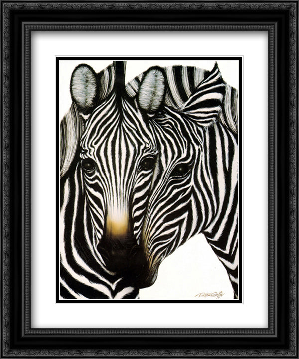Zebras 15x18 Black Ornate Wood Framed Art Print Poster with Double Matting by Griffin, Dexter