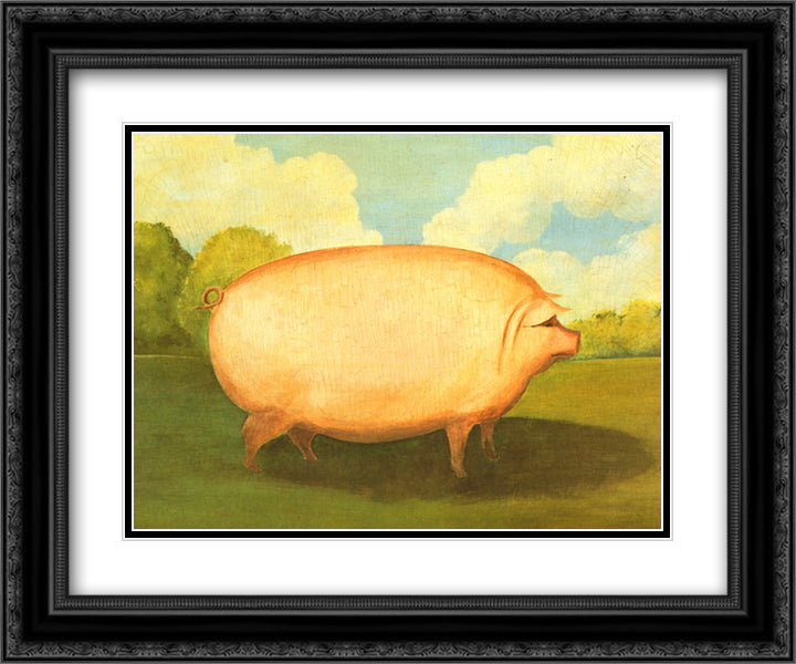 Pink Pig 18x15 Black Ornate Wood Framed Art Print Poster with Double Matting