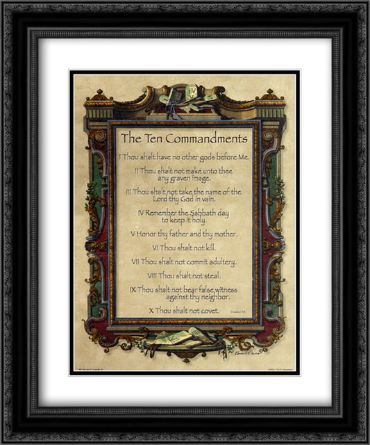 Ten Commandments 15x18 Black Ornate Wood Framed Art Print Poster with Double Matting