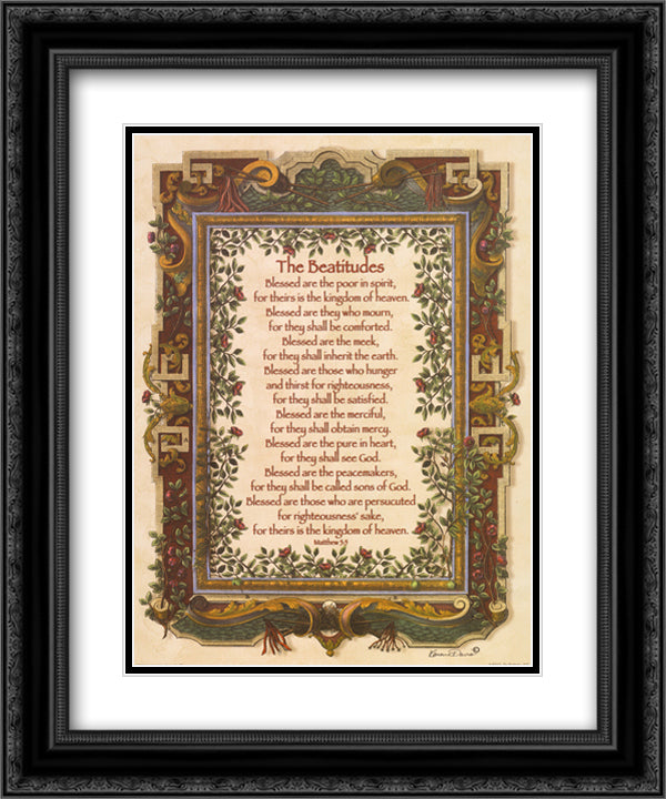 Beatitudes 15x18 Black Ornate Wood Framed Art Print Poster with Double Matting