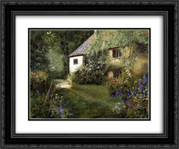 English Cottage 15x18 Black Ornate Wood Framed Art Print Poster with Double Matting by Warwick, Dwayne