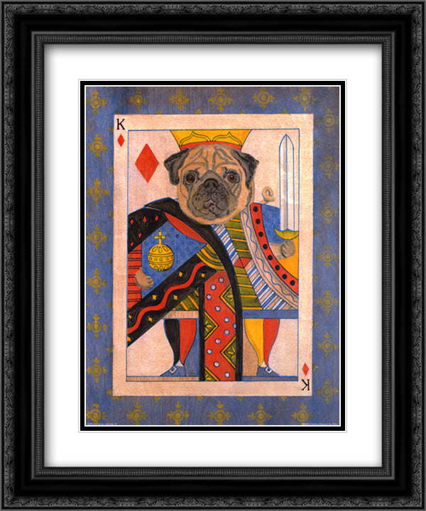 Pug King of Diamonds 15x18 Black Ornate Wood Framed Art Print Poster with Double Matting by Phillips, Kari