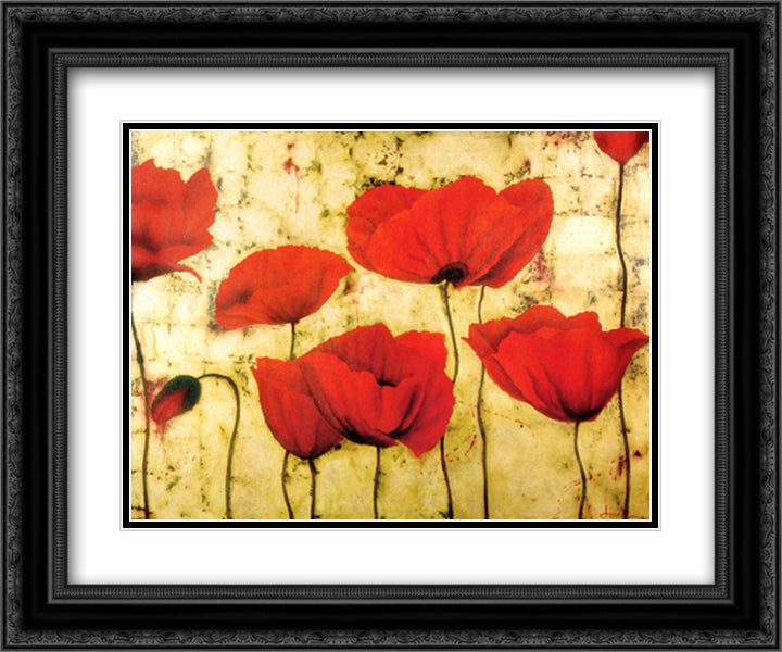 Poppies II 15x18 Black Ornate Wood Framed Art Print Poster with Double Matting by Castillo, Dana Del