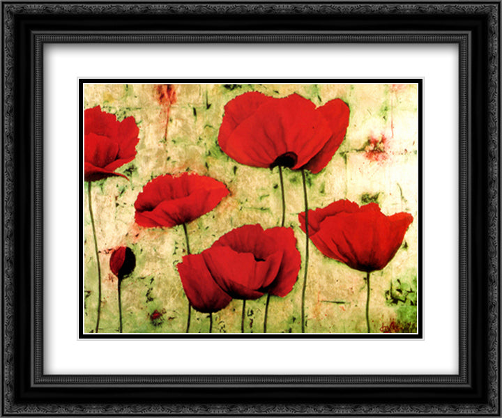 Poppies IV 15x18 Black Ornate Wood Framed Art Print Poster with Double Matting by Castillo, Dana Del