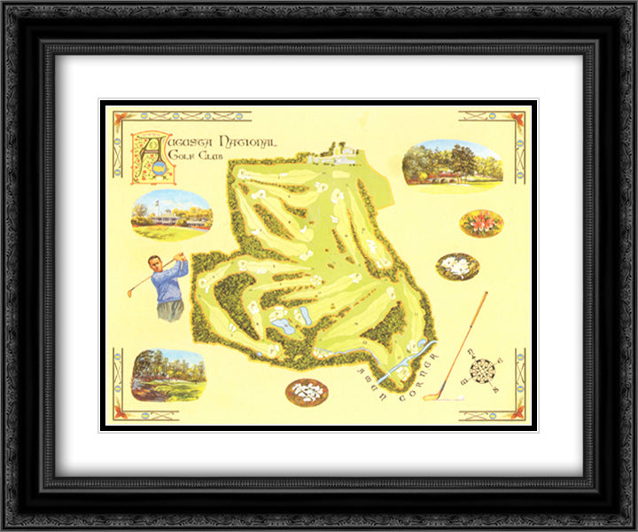 Golf Course Map - Augusta 12x10 Black Ornate Wood Framed Art Print Poster with Double Matting by Willington, Bernard