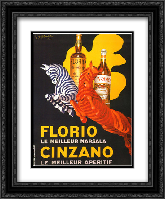 Florio e Cinzano, 1930 14x16 Black Ornate Wood Framed Art Print Poster with Double Matting by Cappiello, Leonetto
