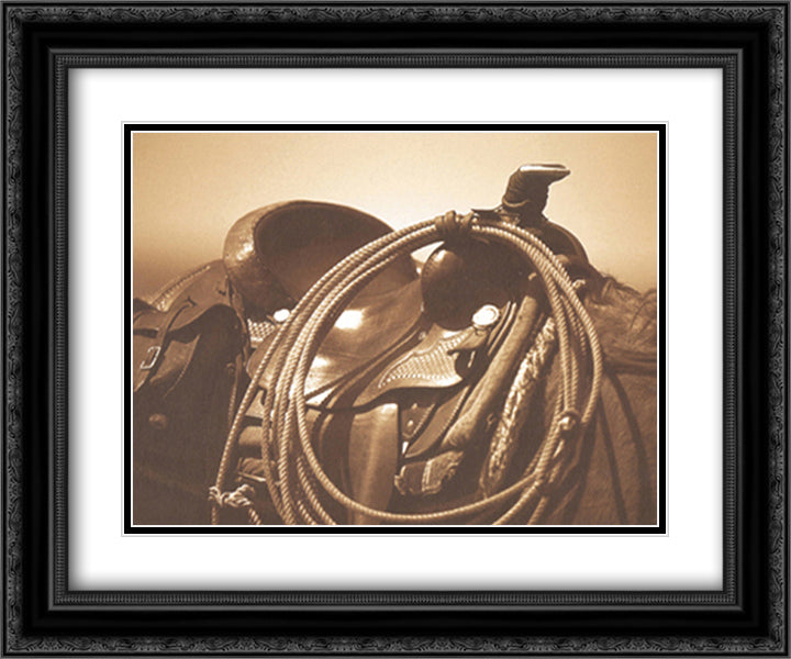 Saddling 14x12 Black Ornate Wood Framed Art Print Poster with Double Matting by O'Mara, James