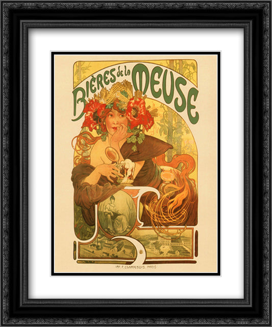 Bieres De La Meuse 15x18 Black Ornate Wood Framed Art Print Poster with Double Matting by Mucha, Alphonse