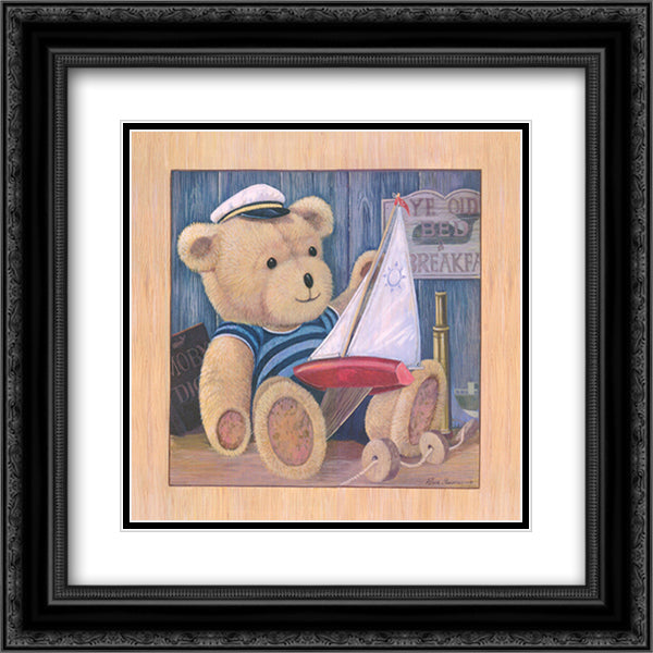 Sailboat Teddies 13x13 Black Ornate Wood Framed Art Print Poster with Double Matting by Manning, Ruane