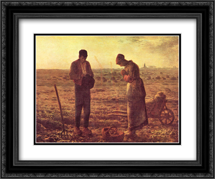 The Angelus, c.1859 15x13 Black Ornate Wood Framed Art Print Poster with Double Matting by Millet, Jean Francois