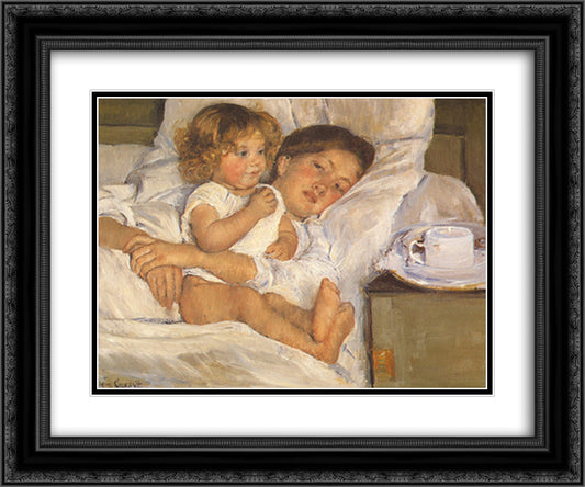 Breakfast in Bed 15x13 Black Ornate Wood Framed Art Print Poster with Double Matting by Cassatt, Mary