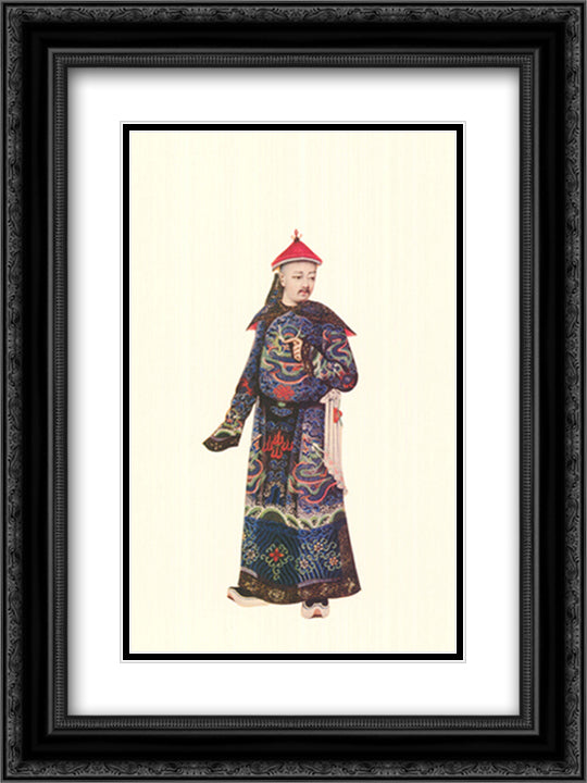 Chinese Mandarin Figure no.7 13x17 Black Ornate Wood Framed Art Print Poster with Double Matting