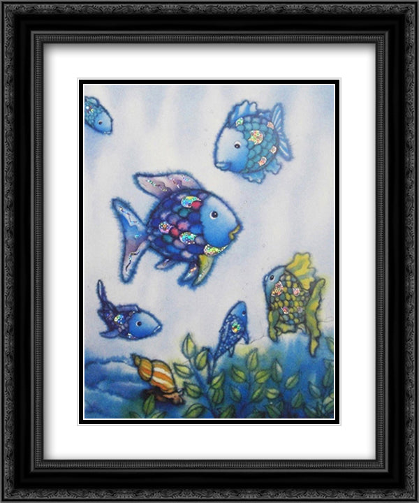 Rainbow Fish and Friends 14x16 Black Ornate Wood Framed Art Print Poster with Double Matting by Pfister, Marcus