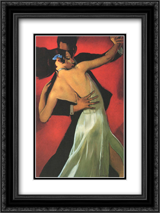 Carmine CafÆ’ 12x14 Black Ornate Wood Framed Art Print Poster with Double Matting by Brauer, Bill