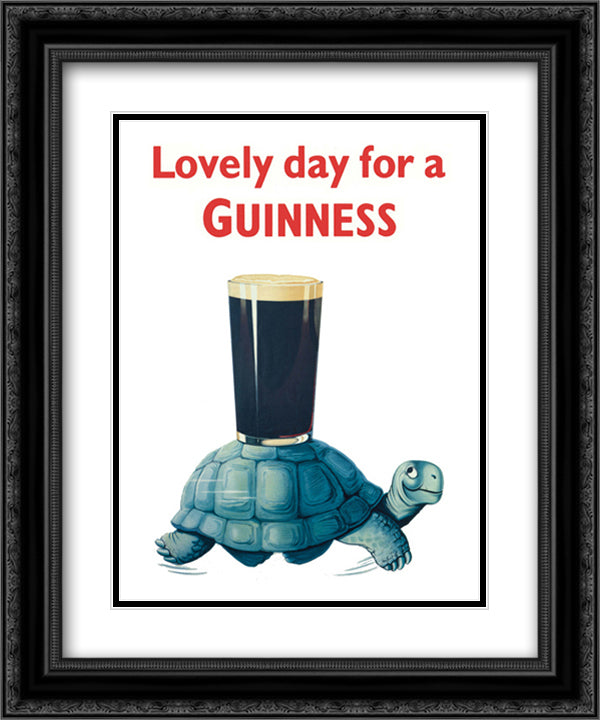 Guinness: Turtle 12x14 Black Ornate Wood Framed Art Print Poster with Double Matting