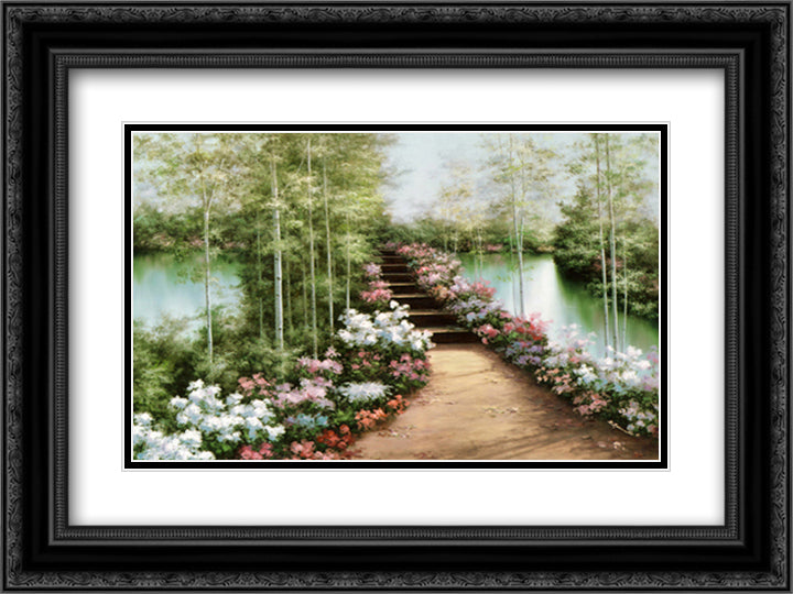 Bridge of Flowers 15x18 Black Ornate Wood Framed Art Print Poster with Double Matting by Romanello, Diane