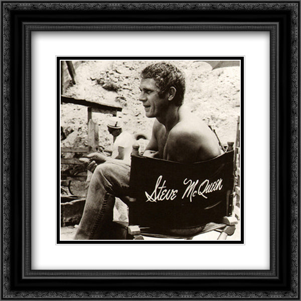 Steve McQueen, 1966 (small) 12x12 Black Ornate Wood Framed Art Print Poster with Double Matting