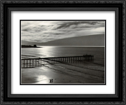 The Scripps Pier 18x15 Black Ornate Wood Framed Art Print Poster with Double Matting by Adams, Ansel