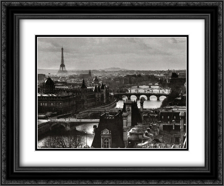 River Seine and the City of Paris 18x15 Black Ornate Wood Framed Art Print Poster with Double Matting by Turnley, Peter