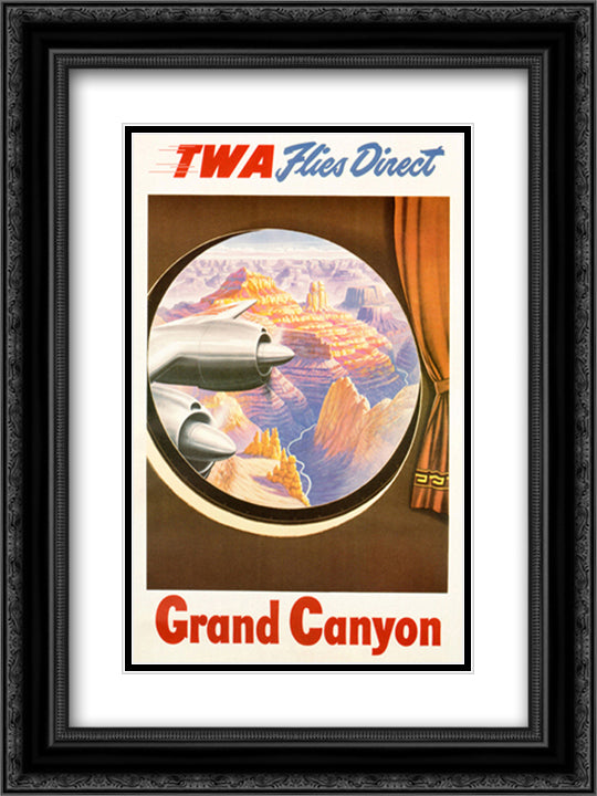 TWA to the Grand Canyon 15x18 Black Ornate Wood Framed Art Print Poster with Double Matting