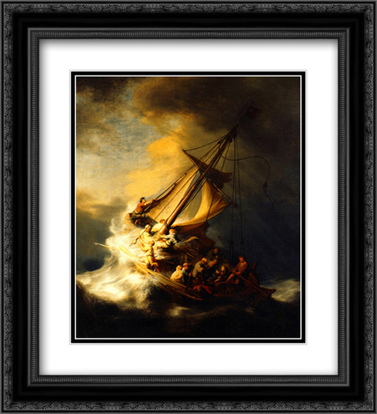 Storm on the Sea of Galilee 15x18 Black Ornate Wood Framed Art Print Poster with Double Matting by Rembrandt