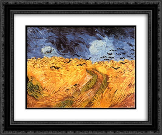 Wheatfield with Crows, c.1890 18x15 Black Ornate Wood Framed Art Print Poster with Double Matting by Van Gogh, Vincent