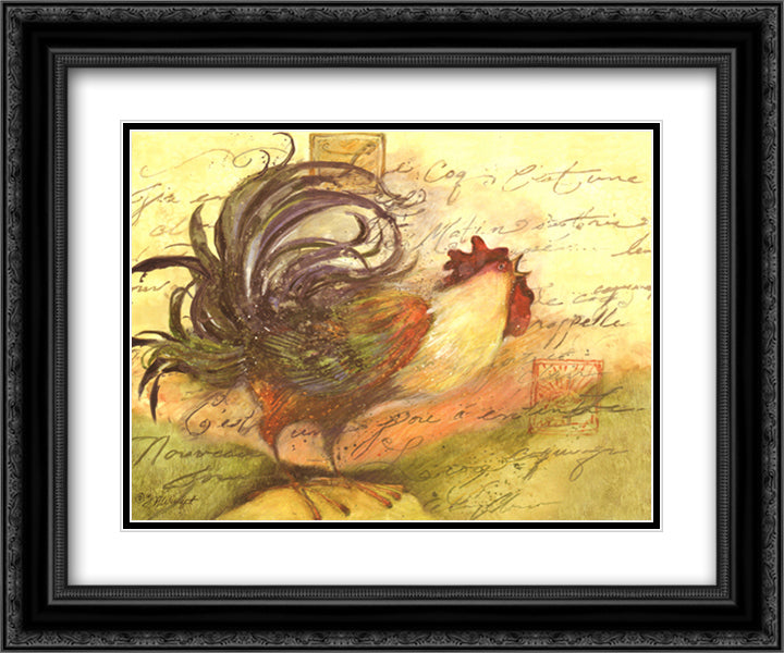 Le Rooster III 14x12 Black Ornate Wood Framed Art Print Poster with Double Matting by Winget, Susan
