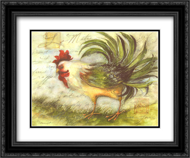 Le Rooster IV 14x12 Black Ornate Wood Framed Art Print Poster with Double Matting by Winget, Susan