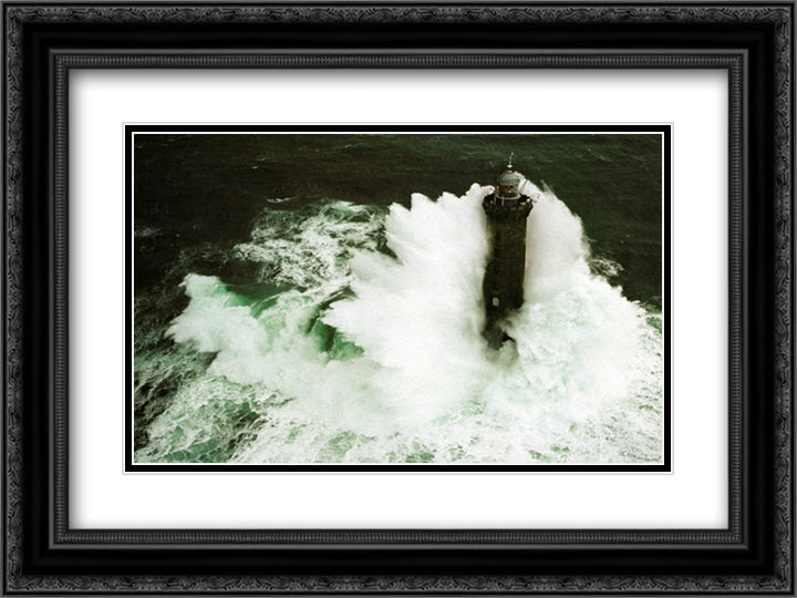 Le Phare De Kereon 15x18 Black Ornate Wood Framed Art Print Poster with Double Matting by Plisson, Philip