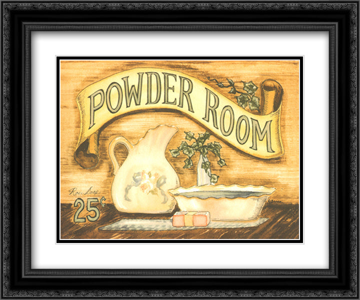 Powder Room 14x12 Black Ornate Wood Framed Art Print Poster with Double Matting by Barton, Becca