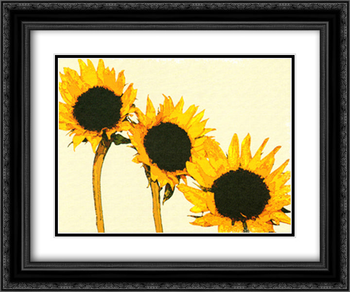 Sunflowers 15x18 Black Ornate Wood Framed Art Print Poster with Double Matting by Jones, John