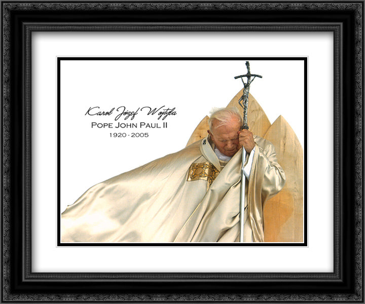 Pope John Paul II 1920 - 2005 (H with Caption) 14x12 Black Ornate Wood Framed Art Print Poster with Double Matting