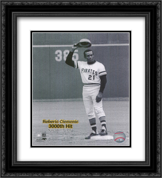 Roberto Clemente - 9/30/72 3000 Hit 12x14 Black Ornate Wood Framed Art Print Poster with Double Matting