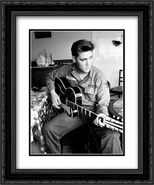 Elvis Presley wearing US Army jacket (#2) 12x14 Black Ornate Wood Framed Art Print Poster with Double Matting