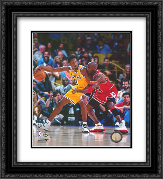 Michael Jordan & Kobe Bryant 1998 Action 12x14 Black Ornate Wood Framed Art Print Poster with Double Matting