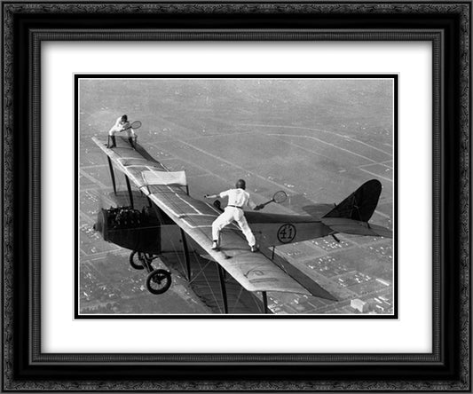 Tennis on the Wing 14x12 Black Ornate Wood Framed Art Print Poster with Double Matting