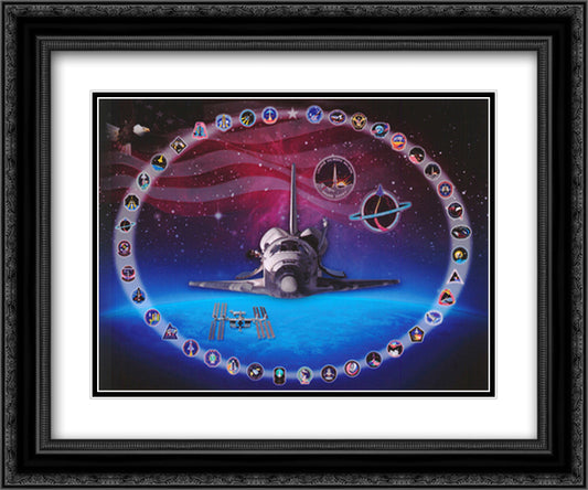 Space Shuttle Discovery Tribute Poster 14x12 Black Ornate Wood Framed Art Print Poster with Double Matting