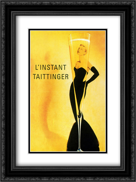 L'Instant Taittanger 15x18 Black Ornate Wood Framed Art Print Poster with Double Matting