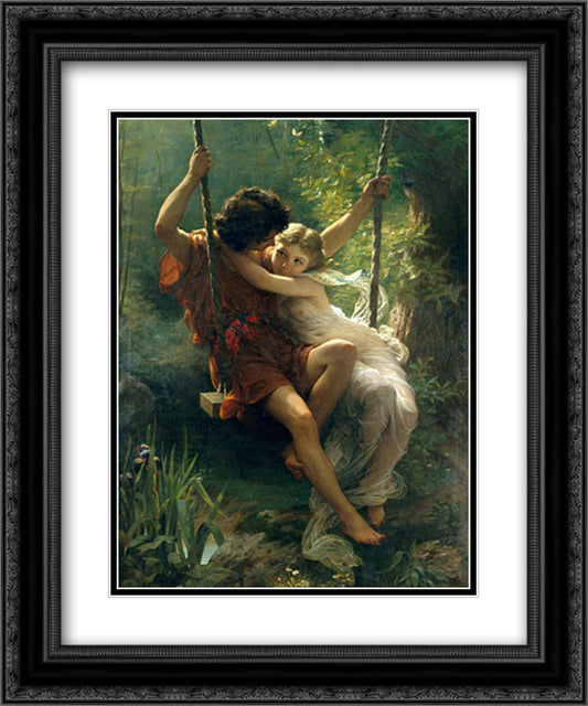 Le Printemps 15x18 Black Ornate Wood Framed Art Print Poster with Double Matting by Cot, Pierre Auguste