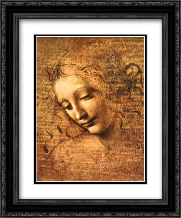 Female Head (La Scapigliata), 15x18 Black Ornate Wood Framed Art Print Poster with Double Matting by da Vinci, Leonardo