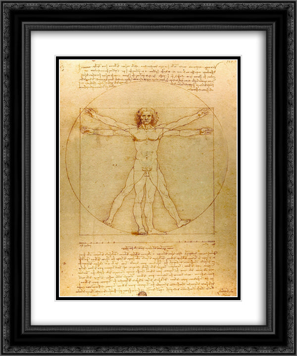 Vitruvian Man, 1492 15x18 Black Ornate Wood Framed Art Print Poster with Double Matting by da Vinci, Leonardo