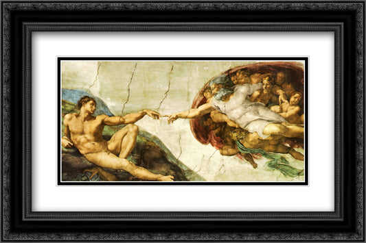 The Creation Of Adam 18x15 Black Ornate Wood Framed Art Print Poster with Double Matting by Michelangelo