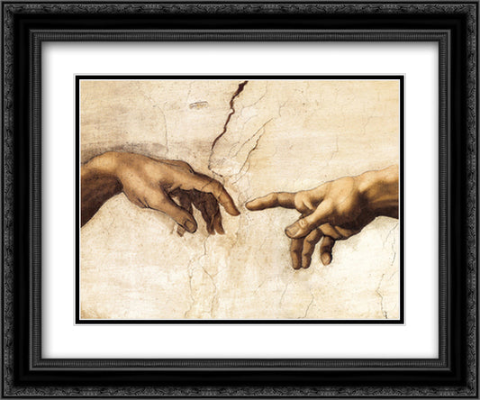 The Creation Of Adam (Detail) 18x15 Black Ornate Wood Framed Art Print Poster with Double Matting by Michelangelo